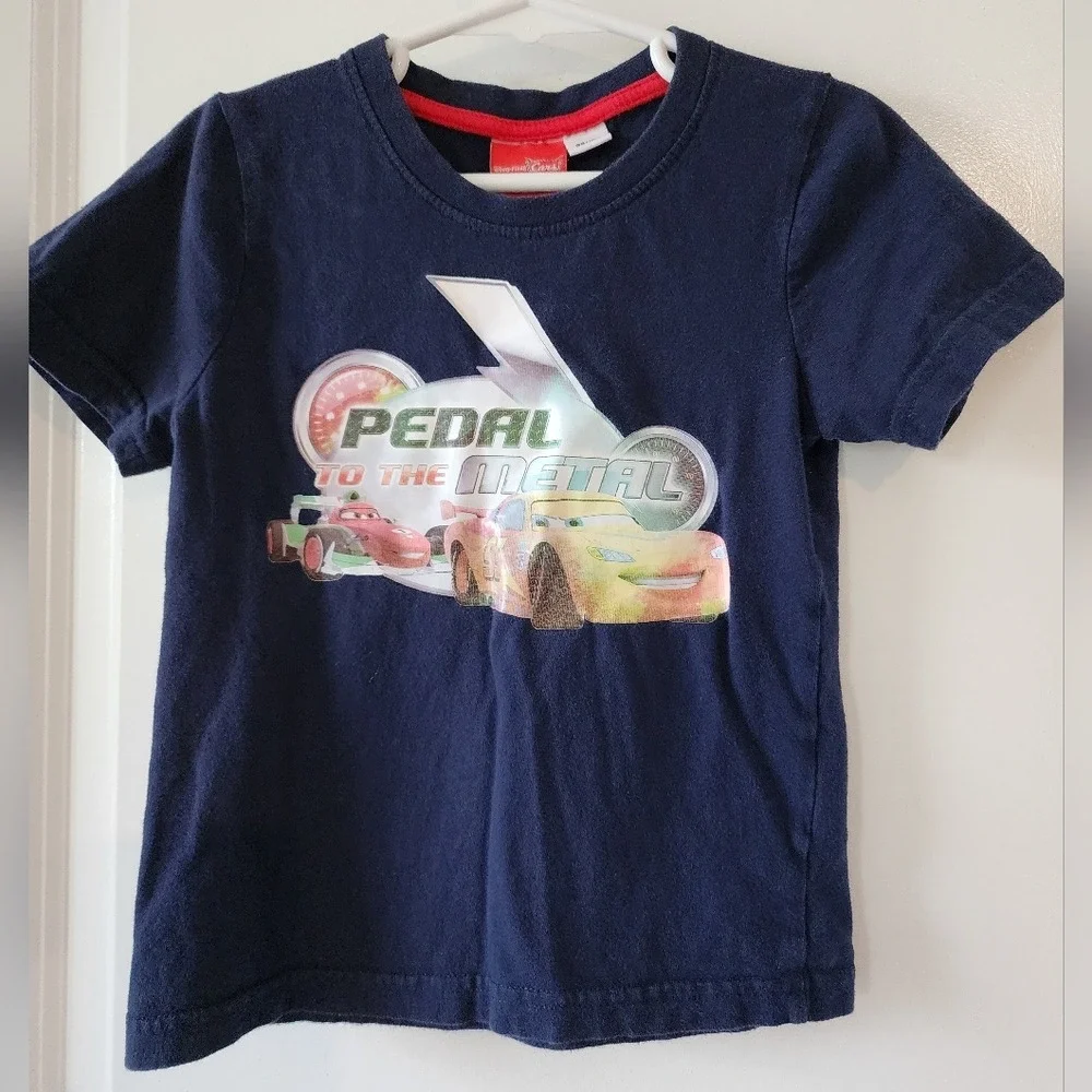 Disney Pixar Cars Lightning McQueen Pedal To The Metal Navy Blue T-Shirt 2-4T‎
